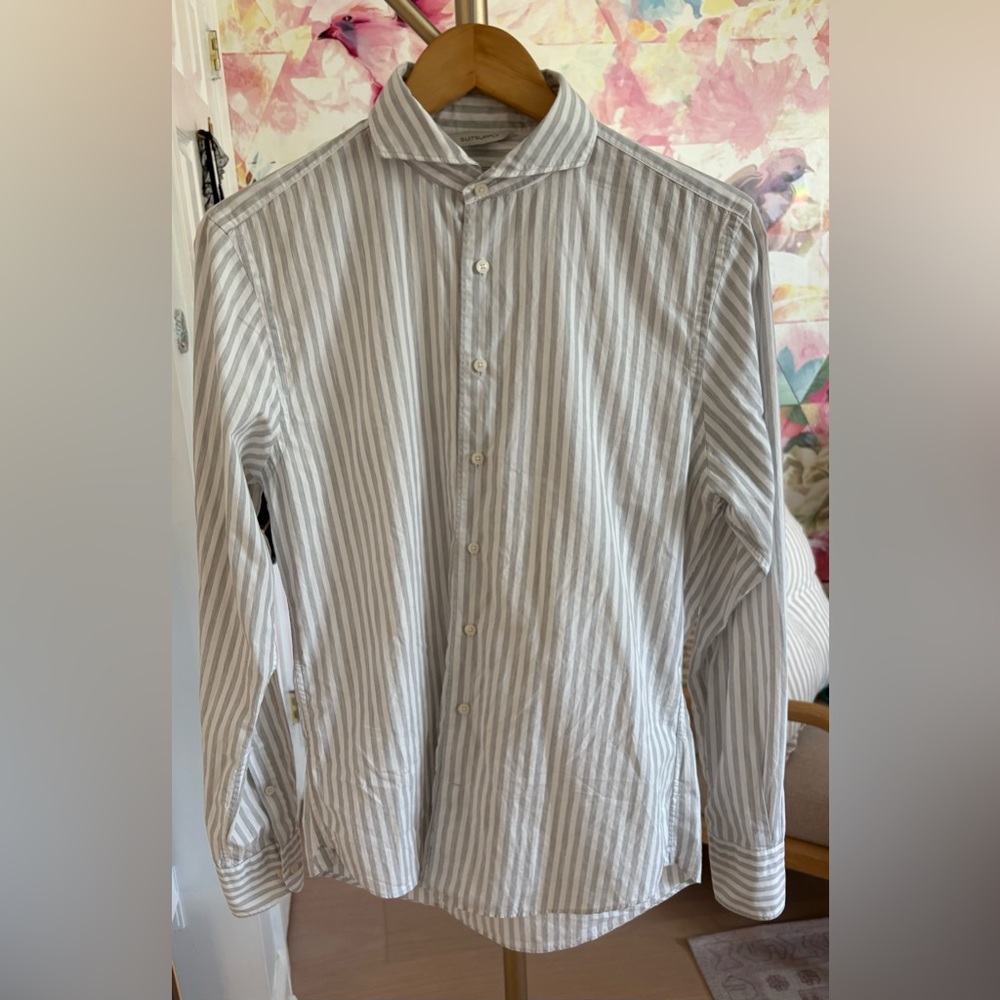 Suitsupply White and Gray Striped Shirt
